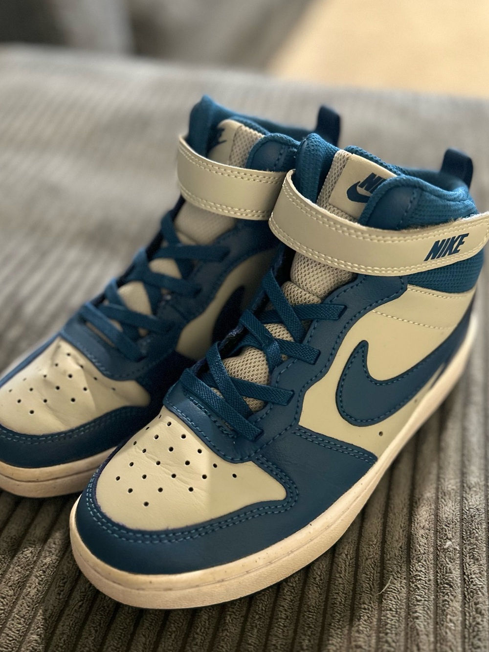 Nike Kids High-Top Sneakers in Blue and White with Hook-and-Loop Strap